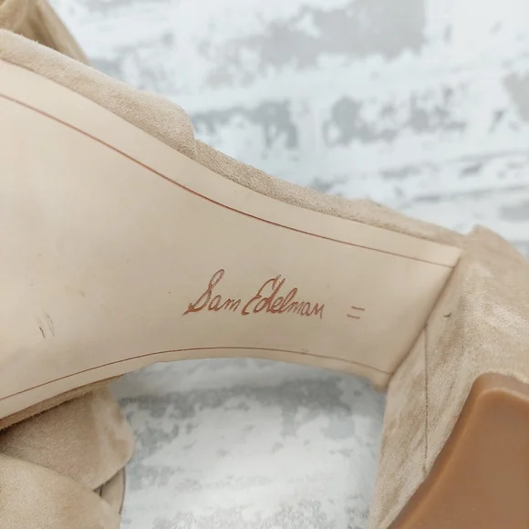 New Sam Edelman Yancy Beige Faux Suede Ankle Strap Heeled Sandals X370 - Picture 9 of 12